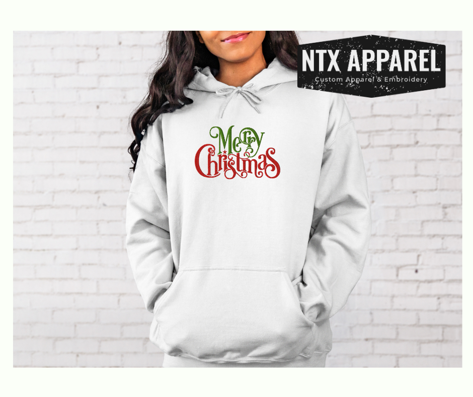 Elegant Merry Christmas Embroidered Hoodie