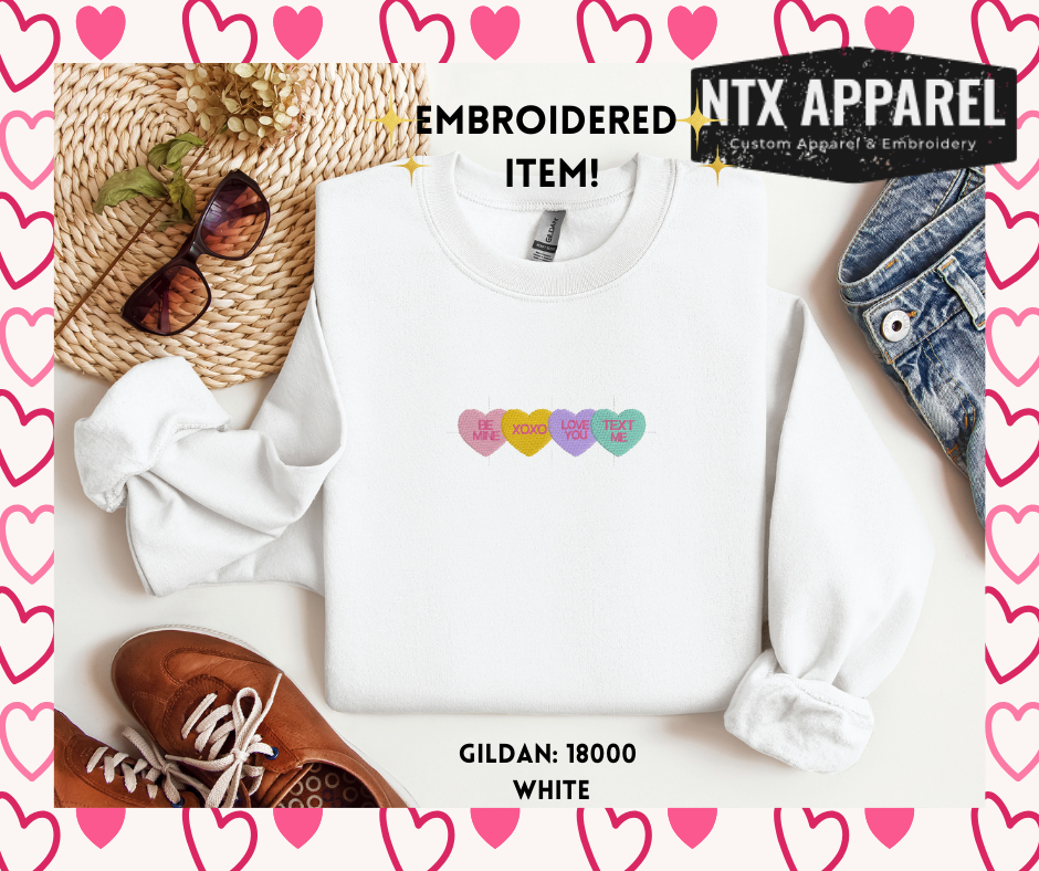 Cute Candy Heart Embroidered Crewneck Sweatshirt
