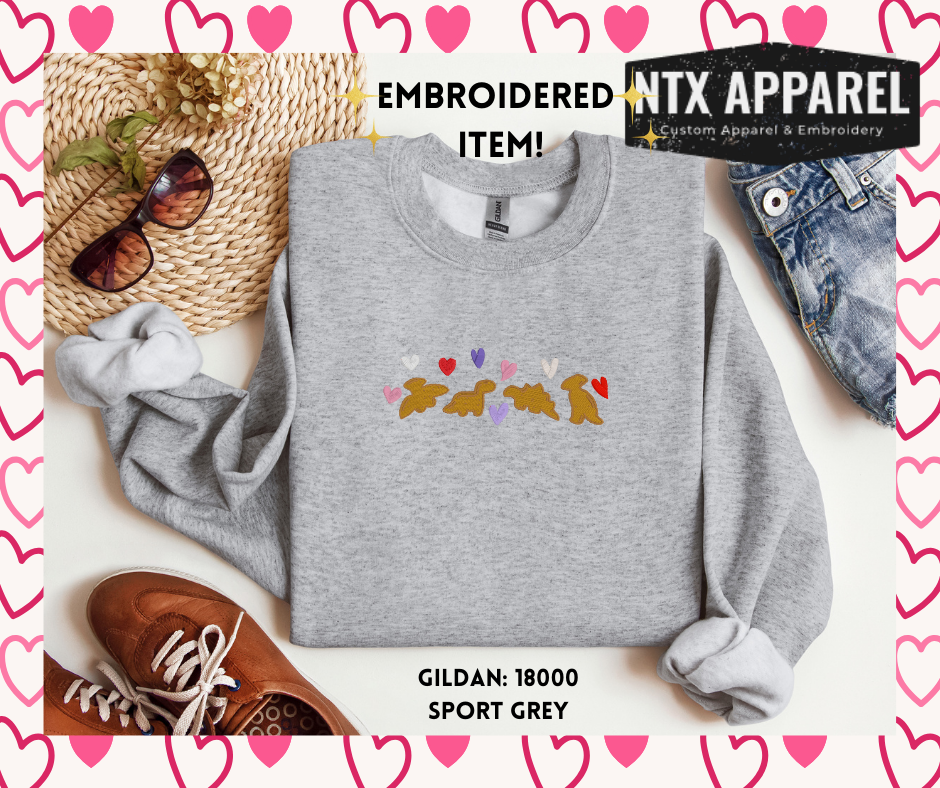 I <3 Dino Nuggies Embroidered crewneck Sweatshirt