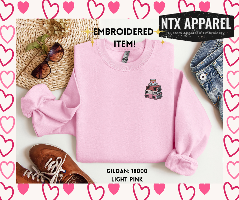 Book Stack Embroidered Crewneck Sweatshirt