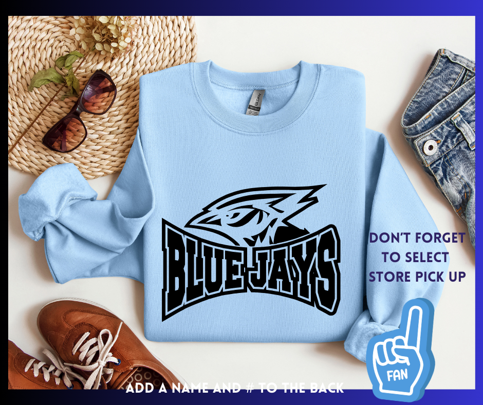 Blue Jays Black Print: Adult Crewneck Sweatshirt