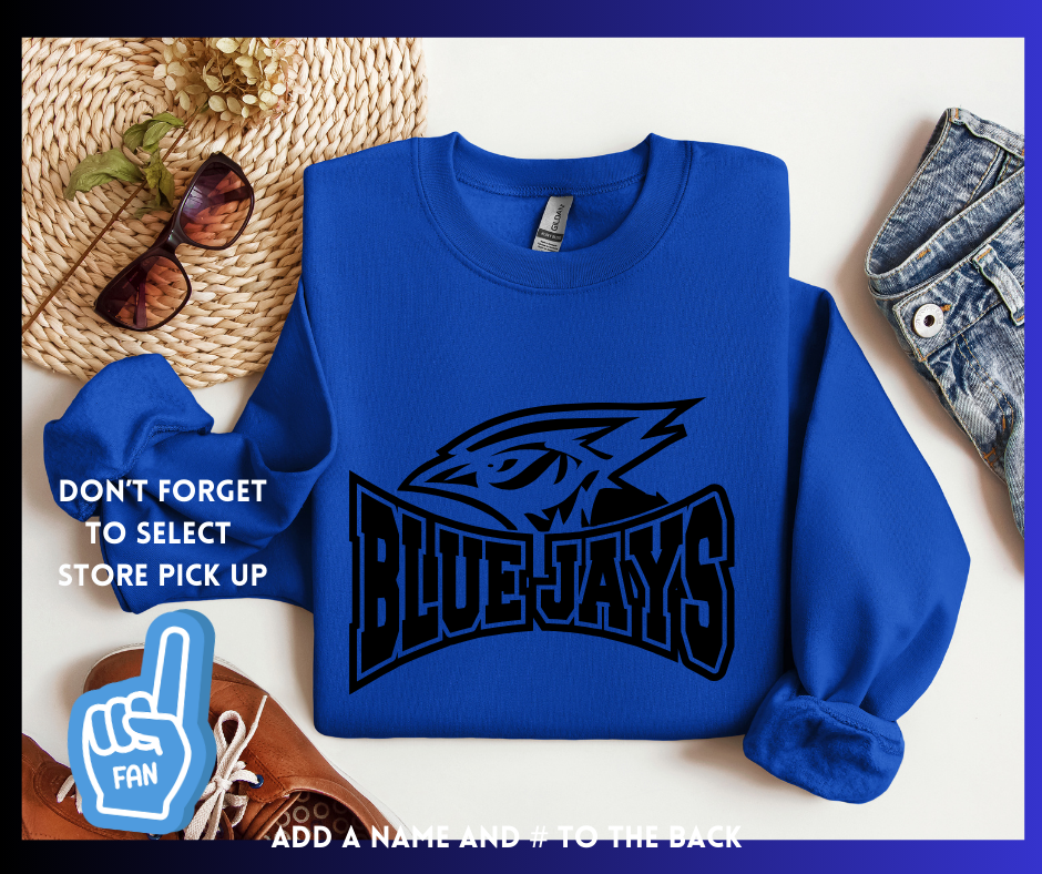 Blue Jays Black Print: Adult Crewneck Sweatshirt