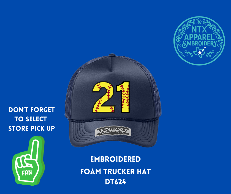 Custom Softball # Embroidered Foam Trucker Hat