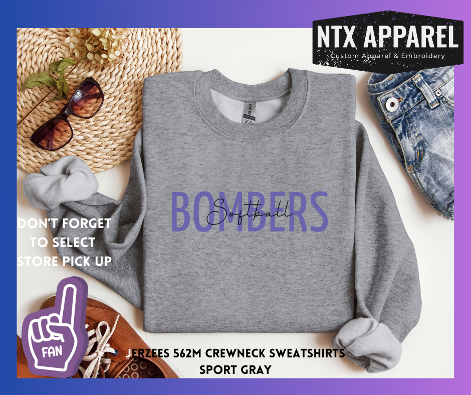 Purple & Black Bombers: Adult Crewneck Sweatshirt