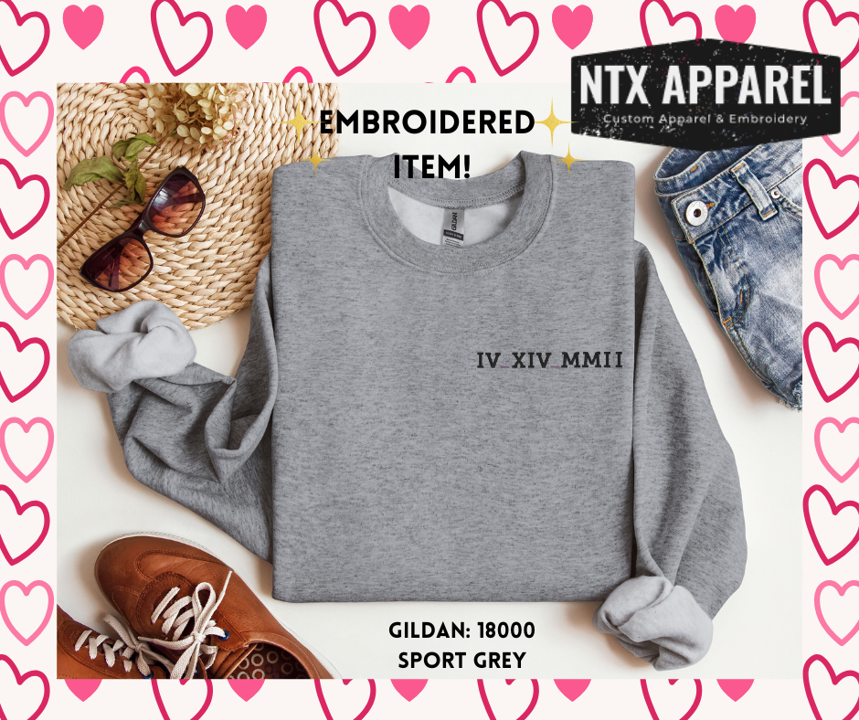 Roman Numeral Date Embroidered Crewneck Sweatshirt