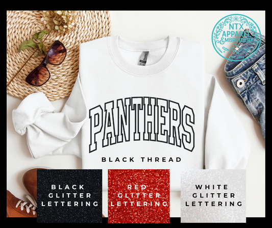Glitter Mascot-Panther Black Embroidered Crewneck Sweatshirt