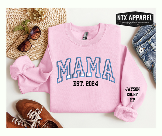 Custom Mama Embroidered Crewneck Sweatshirt