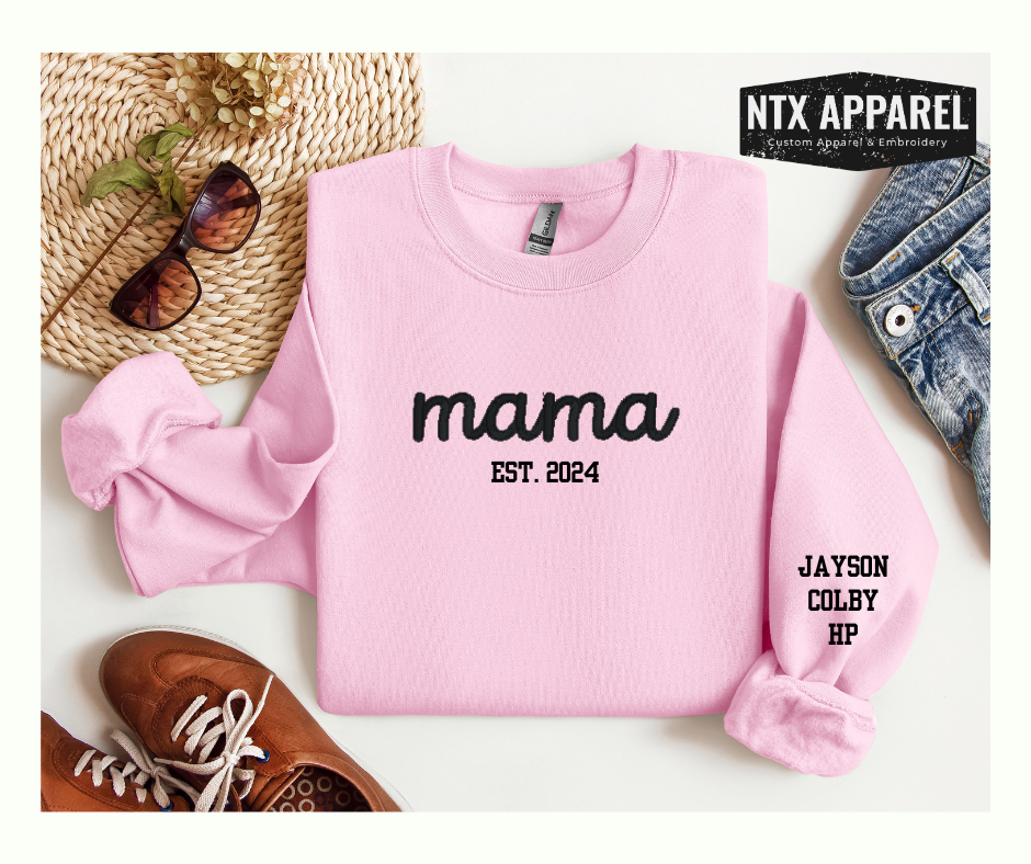 Custom Mama Script Embroidered Crewneck Sweatshirt