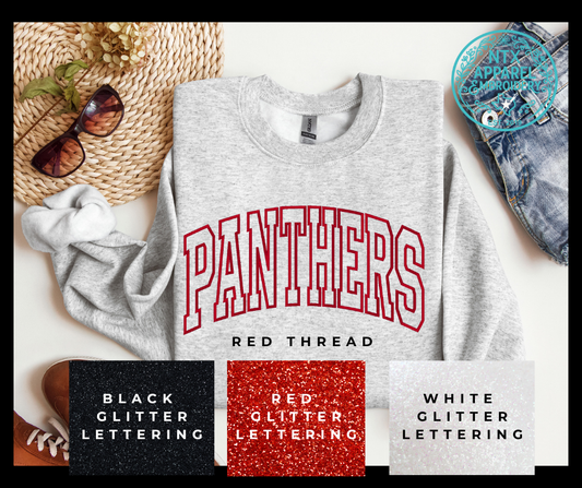 Glitter Mascot-Panther Red Embroidered Crewneck Sweatshirt