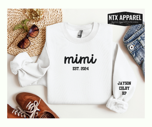 Custom Mimi Script Embroidered Crewneck Sweatshirt