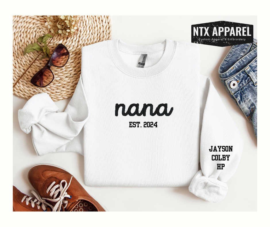 Custom Nana Script Embroidered Crewneck Sweatshirt