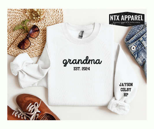 Custom Grandma Script Embroidered Crewneck Sweatshirt