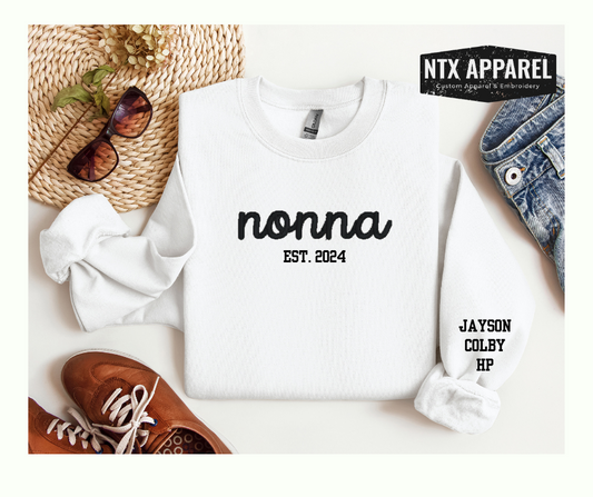 Custom Nonna Script Embroidered Crewneck Sweatshirt