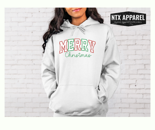 Red/Green Merry Christmas Embroidered Hoodie