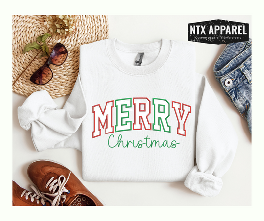 Red/Green Merry Christmas Embroidered Crewneck Sweatshirt