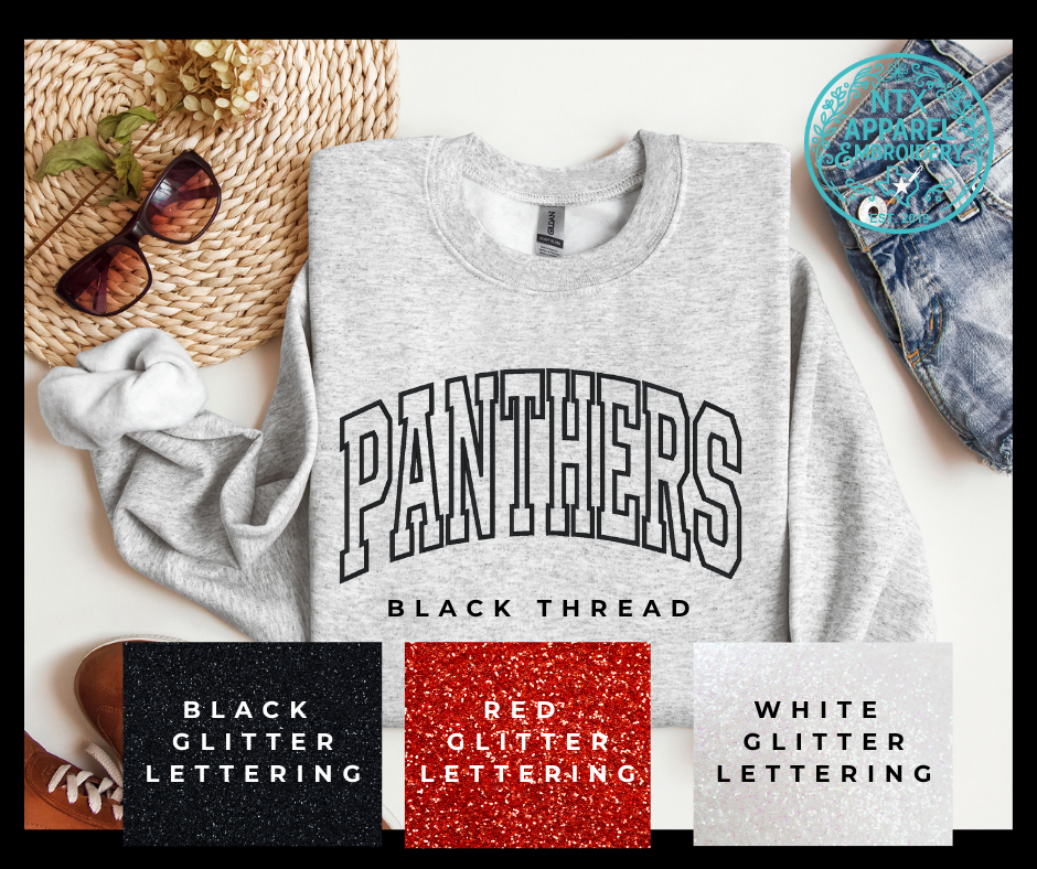 Glitter Mascot-Panther Black Embroidered Crewneck Sweatshirt