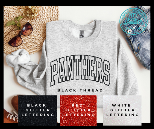 Glitter Mascot-Panther Black Embroidered Crewneck Sweatshirt
