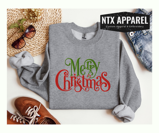 Elegant Merry Christmas Embroidered Crewneck Sweatshirt