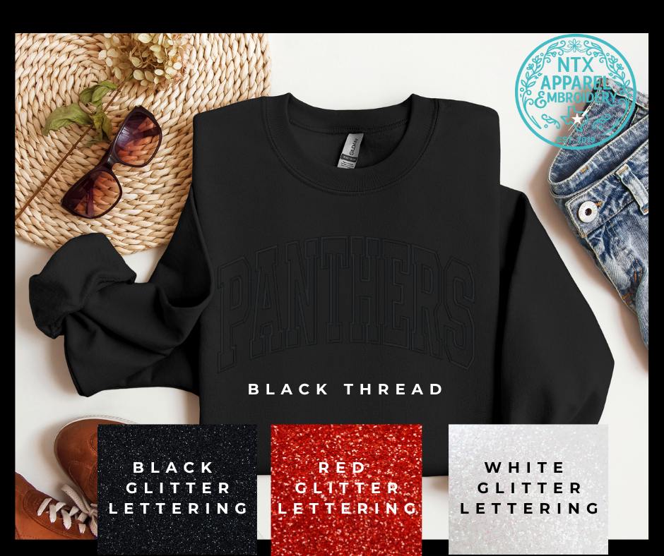Glitter Mascot-Panther Black Embroidered Crewneck Sweatshirt