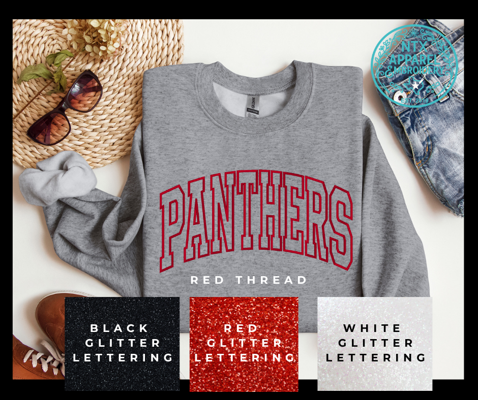 Glitter Mascot-Panther Red Embroidered Crewneck Sweatshirt