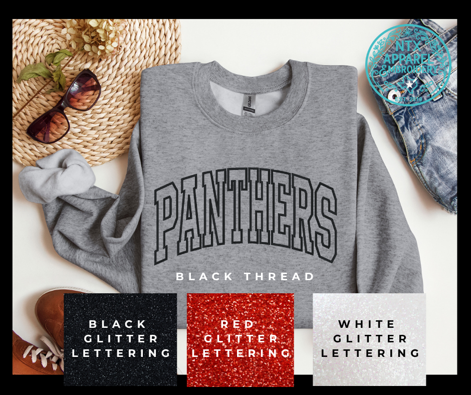 Glitter Mascot-Panther Black Embroidered Crewneck Sweatshirt