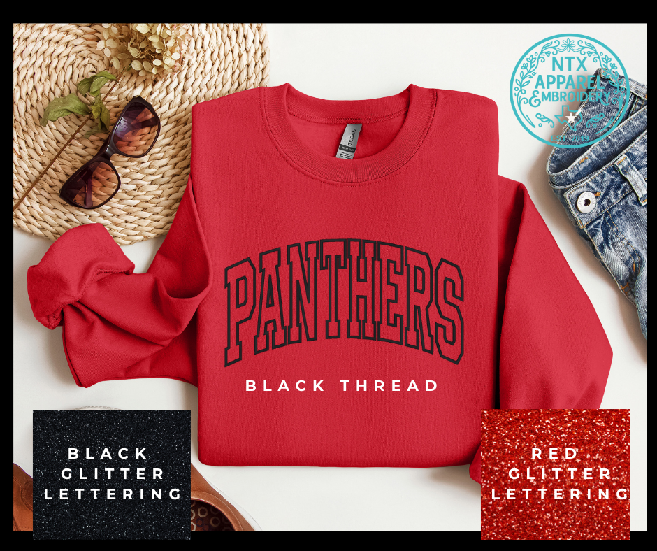 Glitter Mascot-Panther Black Embroidered Crewneck Sweatshirt