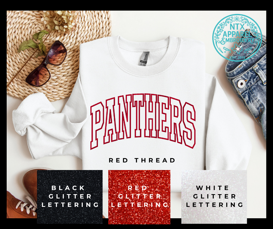 Glitter Mascot-Panther Red Embroidered Crewneck Sweatshirt