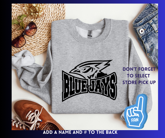 Blue Jays Black Print: Adult Crewneck Sweatshirt