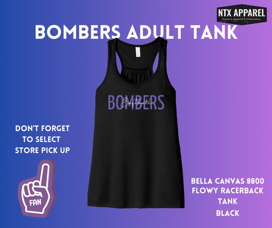 Bombers purple and white: Adult Flowy Racerback Tank Top