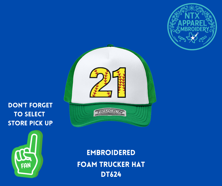 Custom Softball # Embroidered Foam Trucker Hat